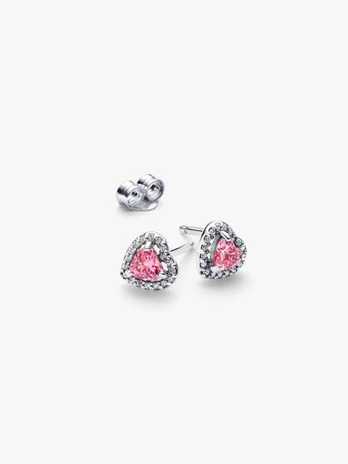 Aretes de Botón Corazón Rosa