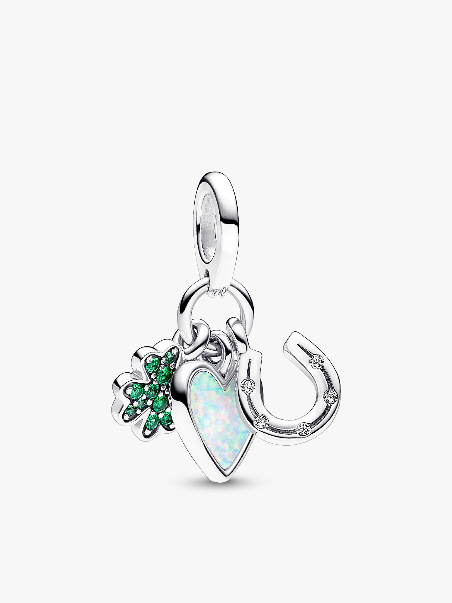 Charm Colgante Triple de Trébol de Cuatro Hojas, Corazón y Herradura