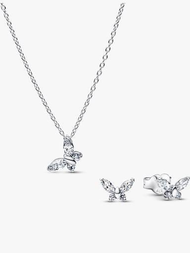 Set de joyas de mariposa con piedras transparentes brillantes