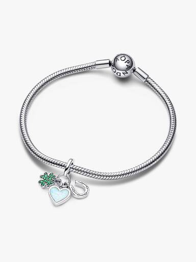 Charm Colgante Triple de Trébol de Cuatro Hojas, Corazón y Herradura