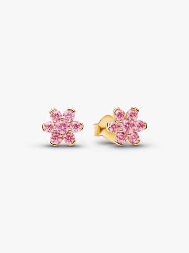 Aretes de botón Flor Rosa Reluciente
