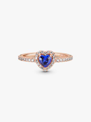 Anillo Corazón elevado azul reluciente