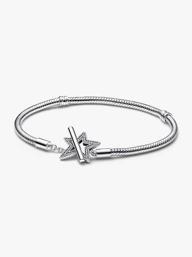 Brazalete cadena de serpiente Estrella asimétrica con barra T Pandora Moments