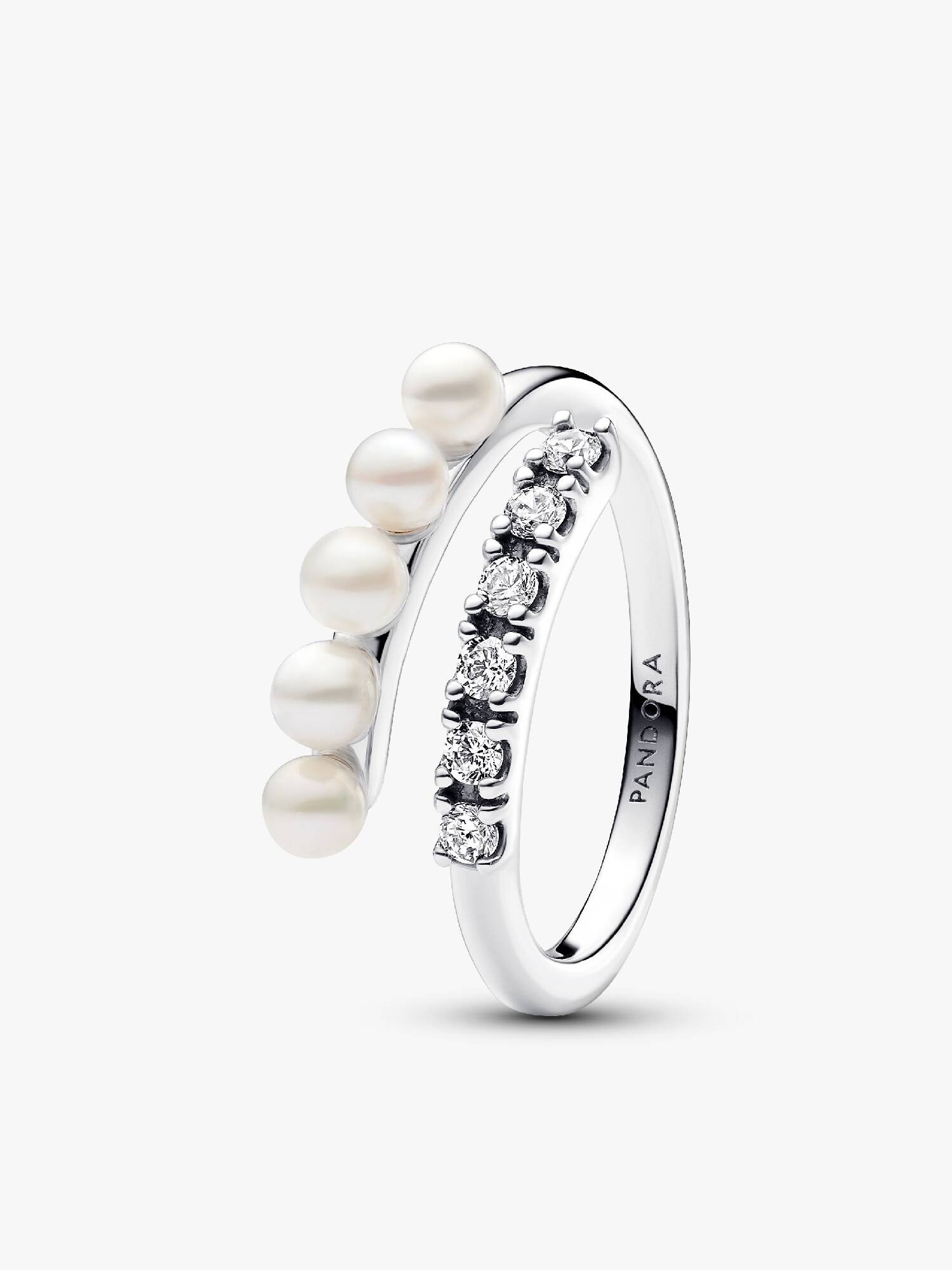 Anillo Abierto Perlas Cultivadas de Agua Dulce Tratadas y Pavé