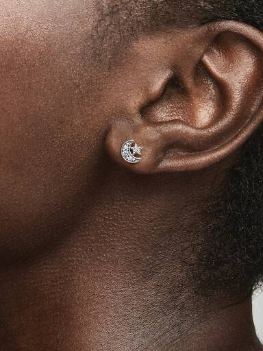 Aretes de botón Luna y Estrella Brillantes