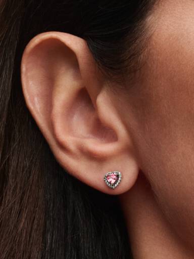 Aretes de Botón Corazón Rosa