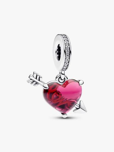 Charm Colgante Corazón Rojo y Flecha de Cristal Murano