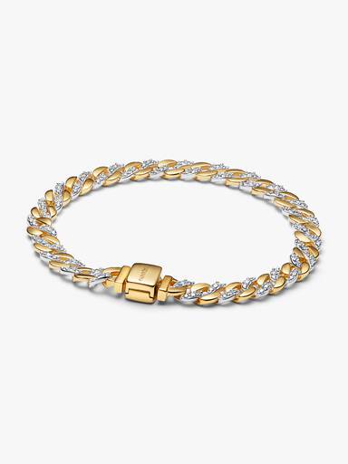 Brazalete de cadena cubana de dos tonos en pavé