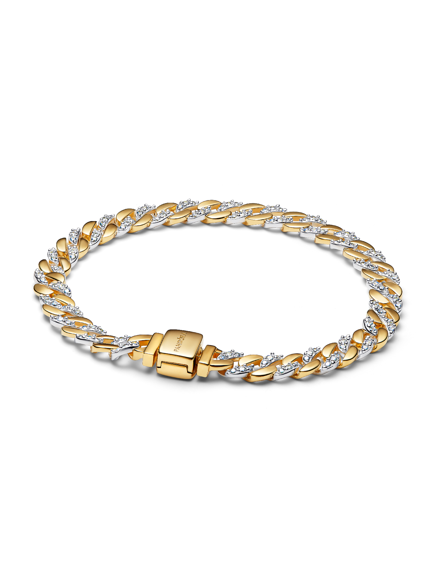 Brazalete de cadena cubana de dos tonos en pavé