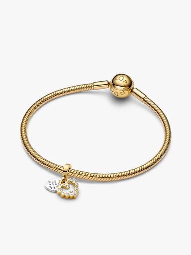 Charm Colgante Doble Corazón Brillante Dorado