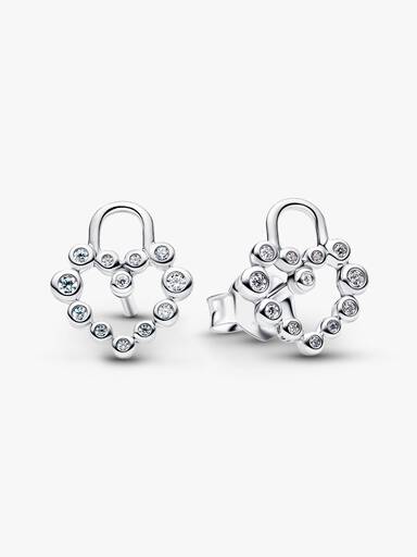 Aretes de botón candado en forma de corazón reluciente
