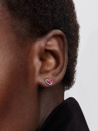 Aretes de botón Corazón rojo elevado