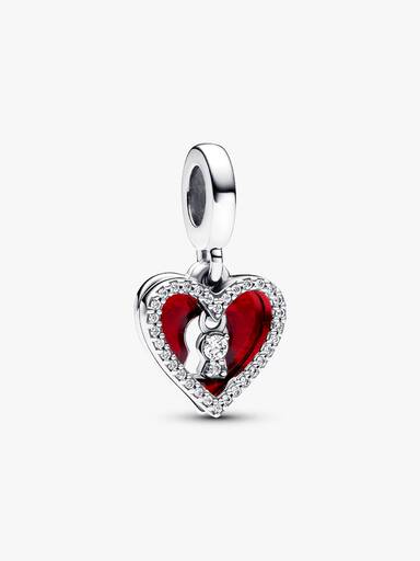 Charm Colgante Doble Corazón Rojo y Ojo de Cerradura