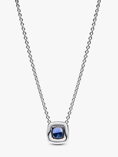 Collar con Colgante Halo Cuadrado Azul Brillante