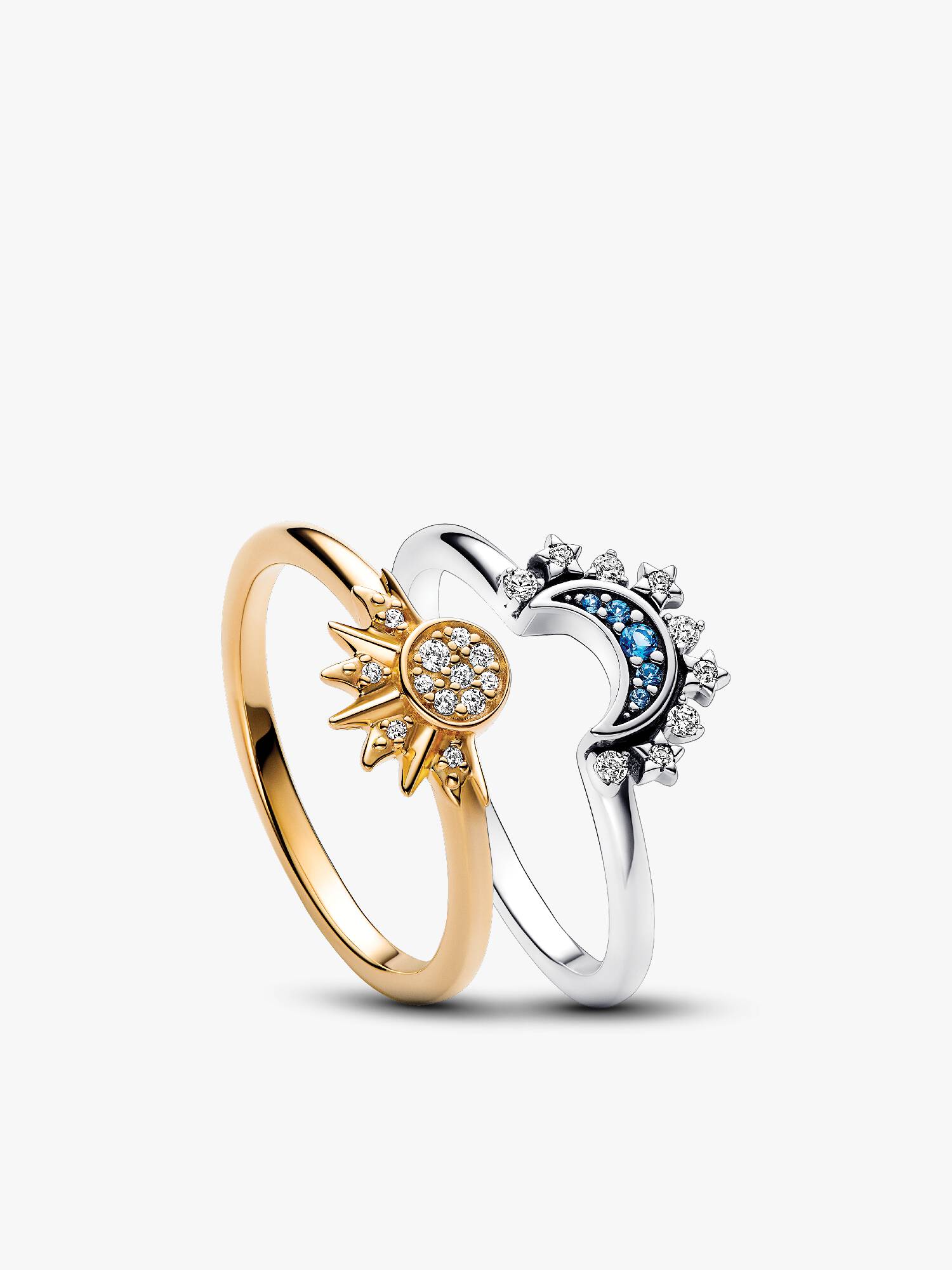 Set de anillos celestiales de sol y luna brillantes