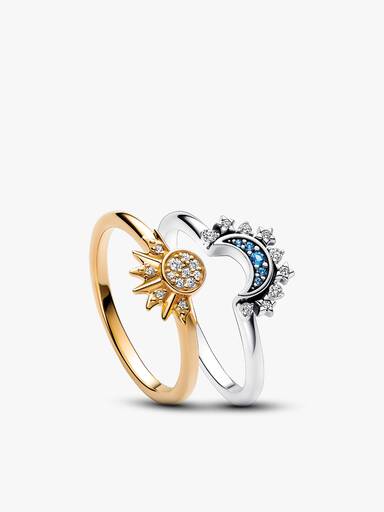 Set de anillos celestiales de sol y luna brillantes