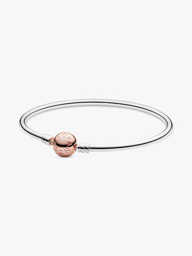 Silver bangle with 14k rose gold-plated clasp