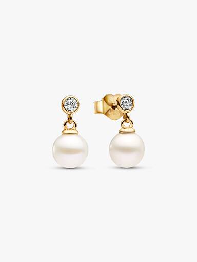 Aretes Colgantes Perla Cultivada de Agua Dulce Tratada y Piedra