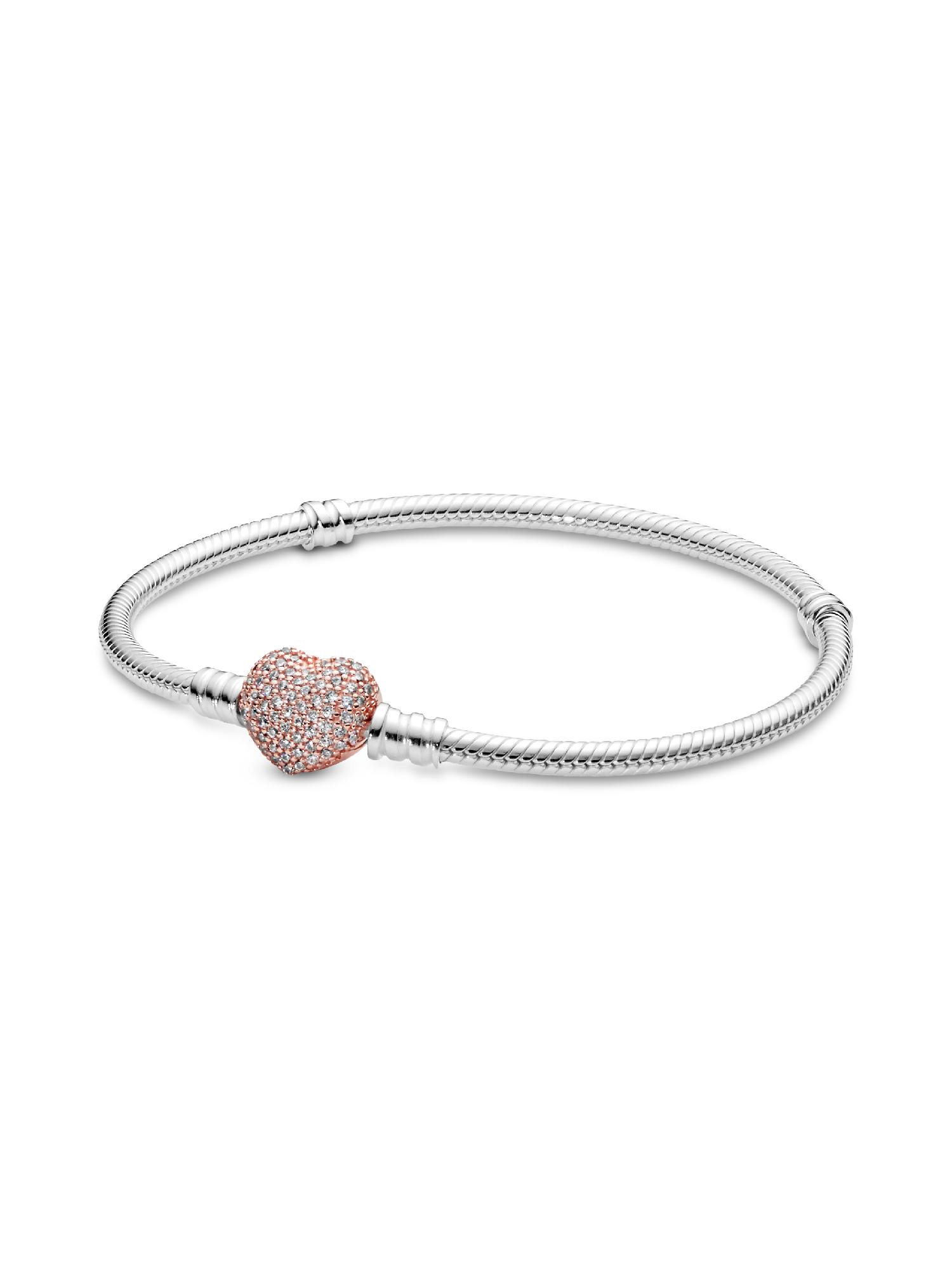 Brazalete cadena de serpiente con broche de corazón en pavé