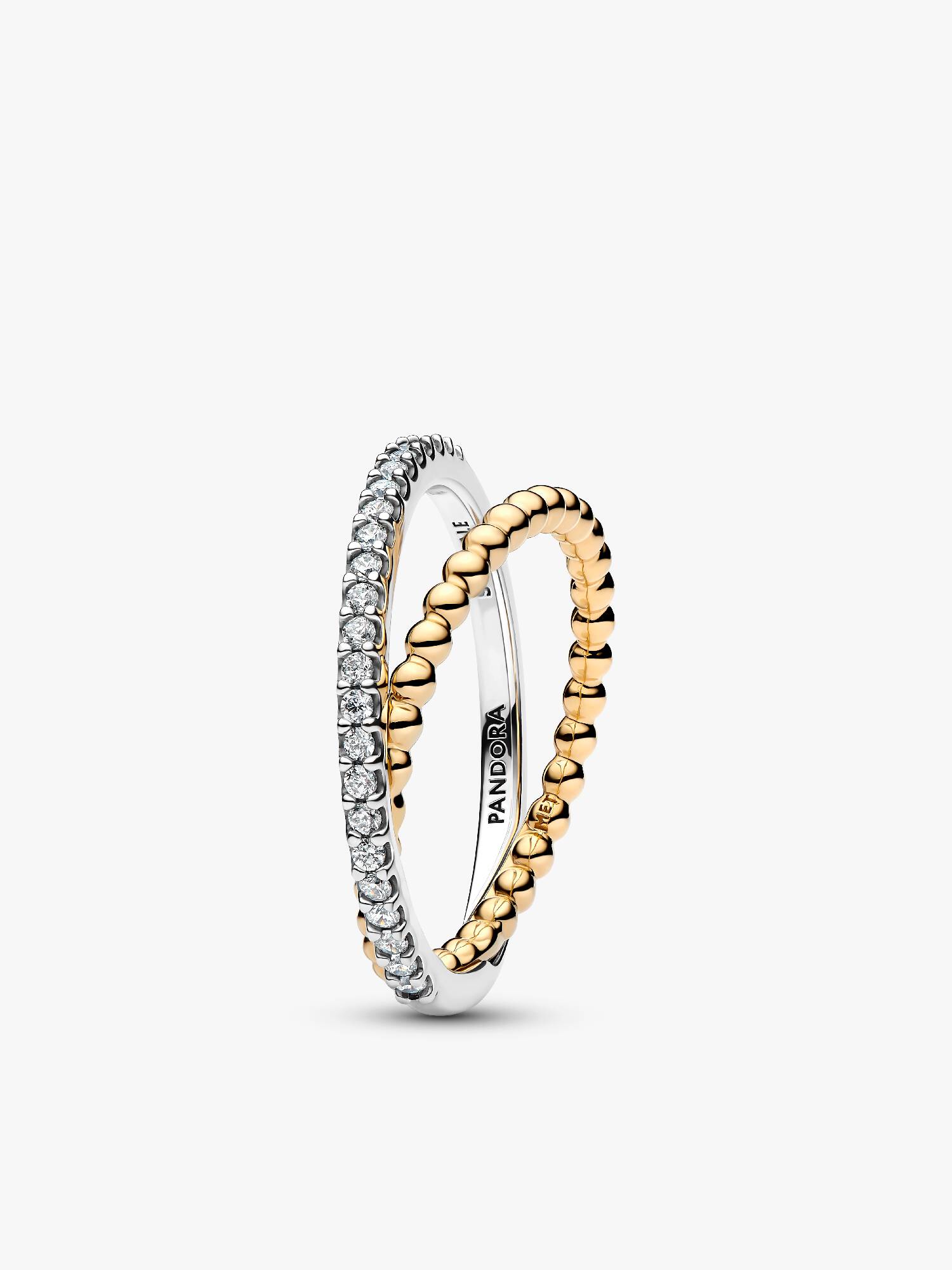 Anillo Banda Doble Cruzada en Pavé y Cuentas
