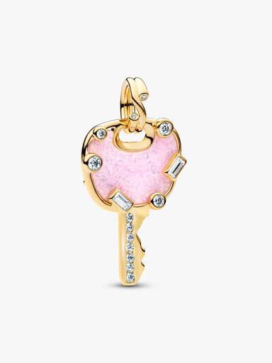 Charm colgante grande Llave de amor rosado opalescente