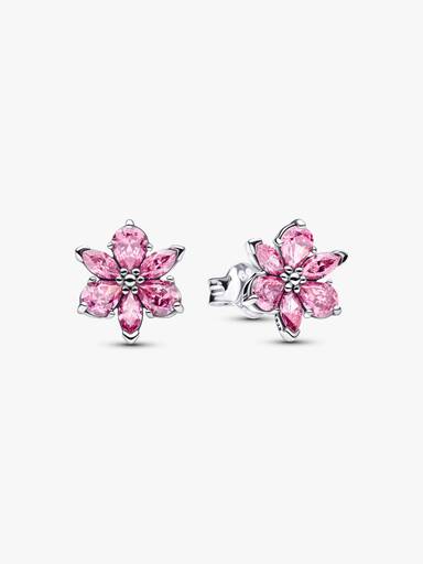 Aretes de botón Flor rosada herbario reluciente