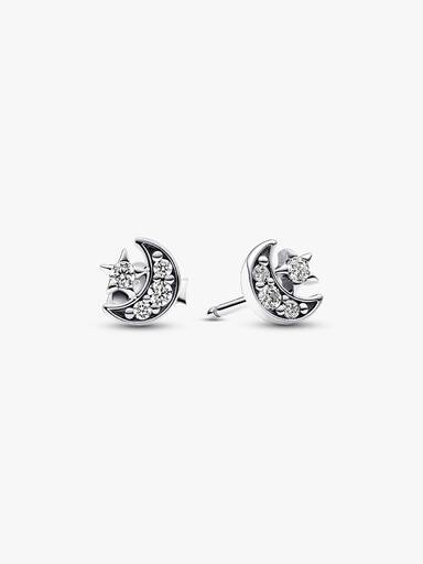 Aretes de botón Luna y Estrella Brillantes