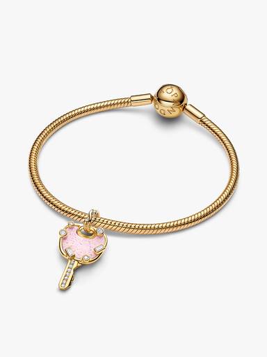Charm colgante grande Llave de amor rosado opalescente