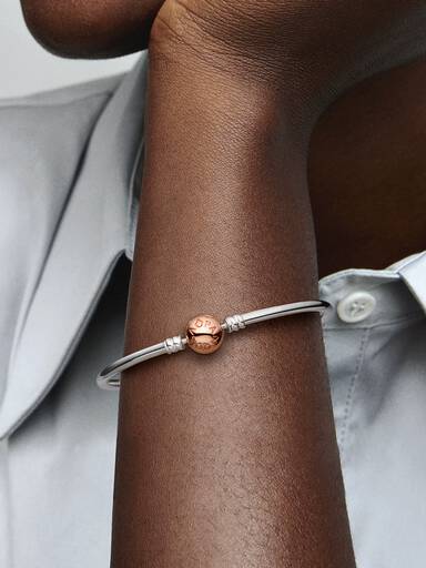 Silver bangle with 14k rose gold-plated clasp