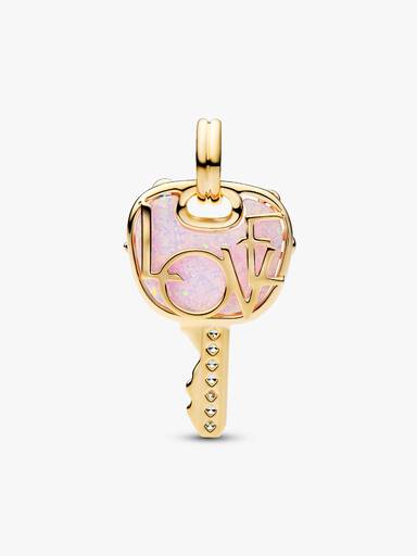 Charm colgante grande Llave de amor rosado opalescente