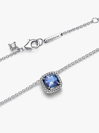 Collar con Colgante Halo Cuadrado Azul Brillante