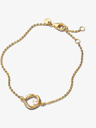 Brazalete Círculo de Pavé con forma orgánica y perla cultivada de agua dulce tratada