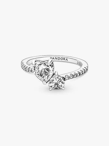 Anillo reluciente Corazón doble