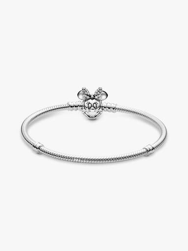 Brazalete de cadena de serpiente Pandora Moments con broche de Minnie Mouse en pavé