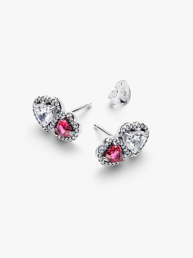 Aretes de botón Corazones con halo