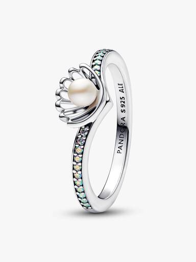 Anillo Concha con Perla Cultivada de Agua Dulce Tratada de Princesa Ariel de Disney